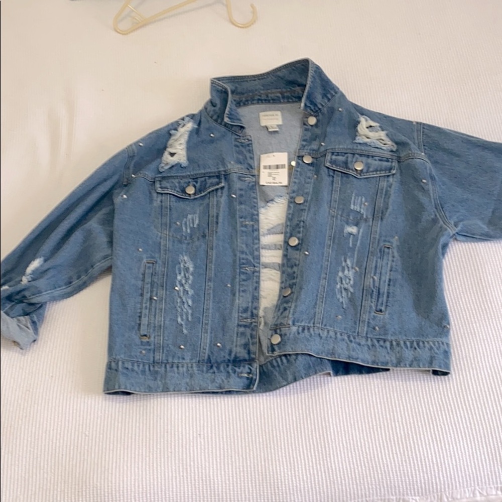 NWT Distressed & Studded Jean jacket